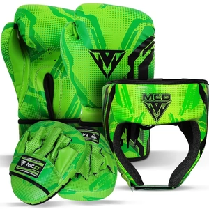 MCD Kids Boxing Gloves Pads & Headguard Training Sparring Set Green 6oz