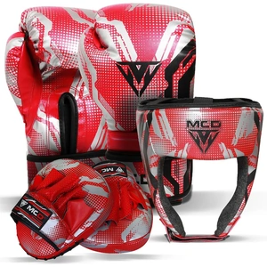 MCD Kids Boxing Gloves Pads & Headguard Training Sparring Set Red 8oz